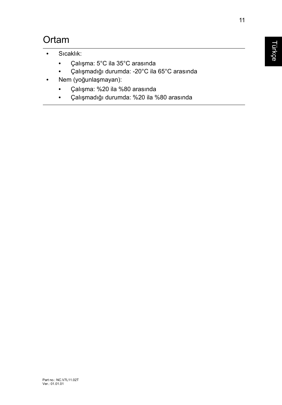 Ortam | Acer TravelMate P633-V User Manual | Page 303 / 357