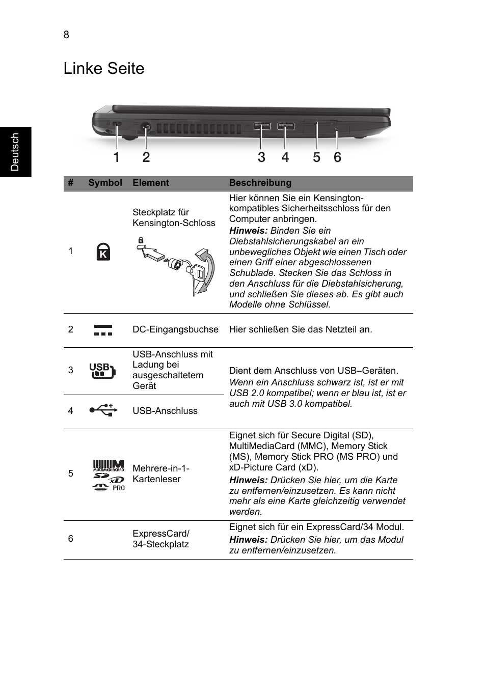 Linke seite | Acer TravelMate P633-V User Manual | Page 34 / 357