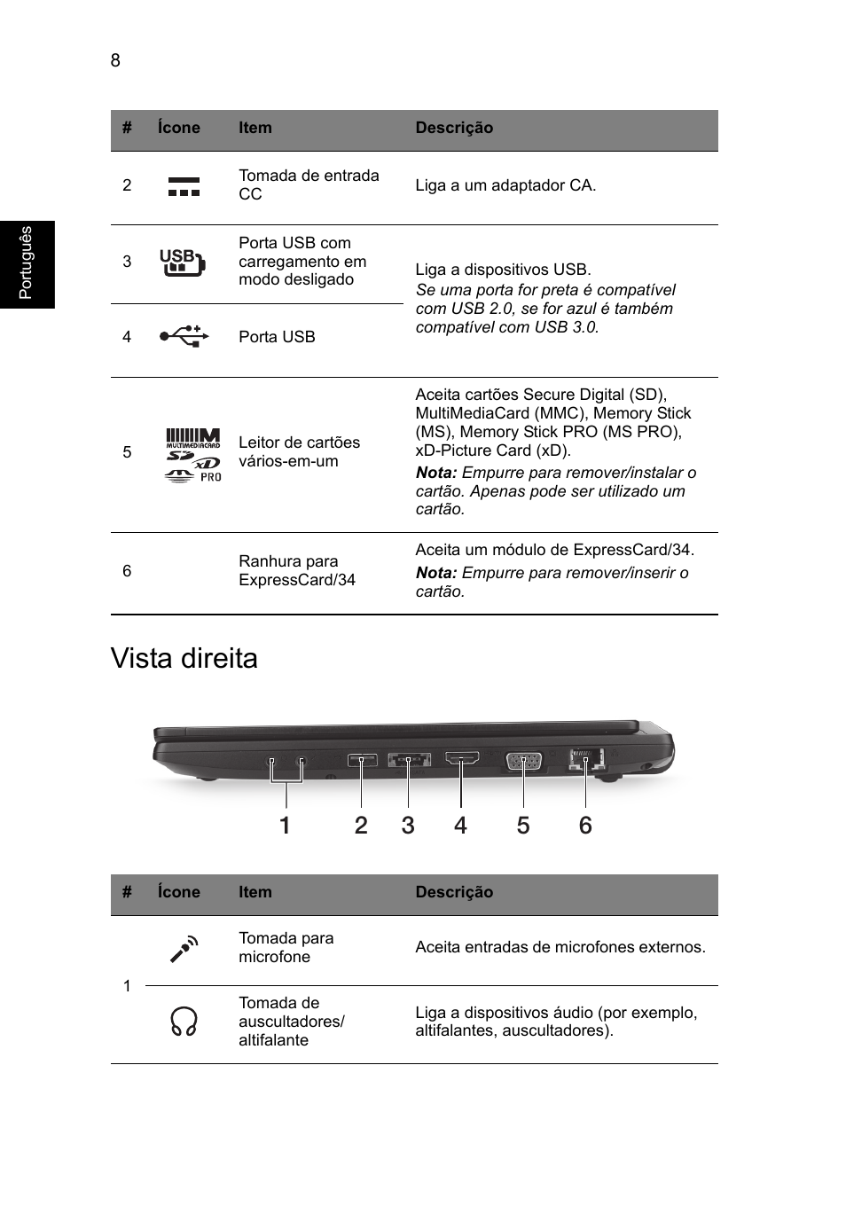 Vista direita | Acer TravelMate P633-V User Manual | Page 74 / 357