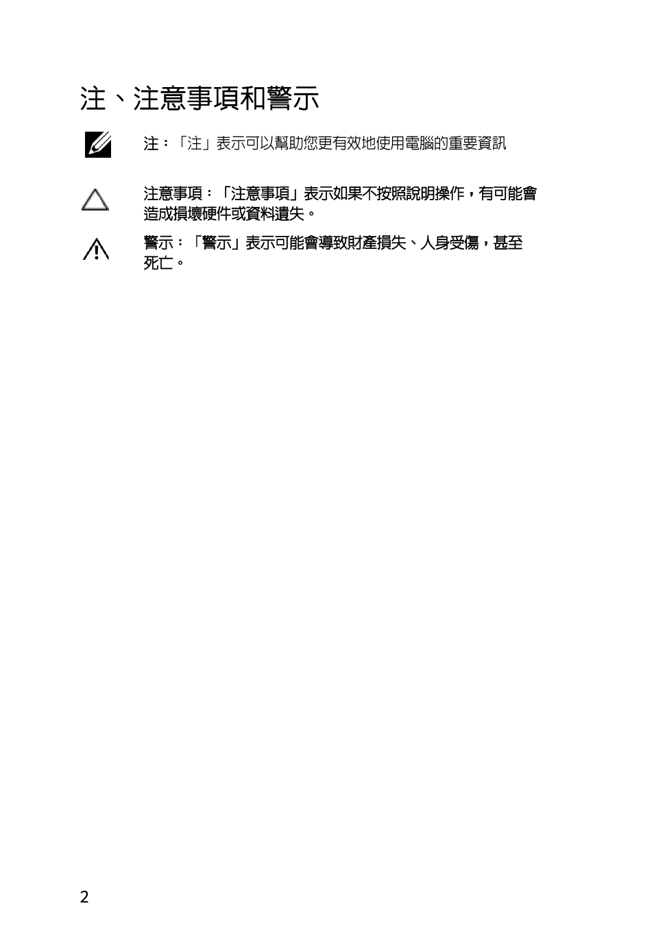 注、注意事項和警示 | Acer Veriton N2010G User Manual | Page 102 / 157