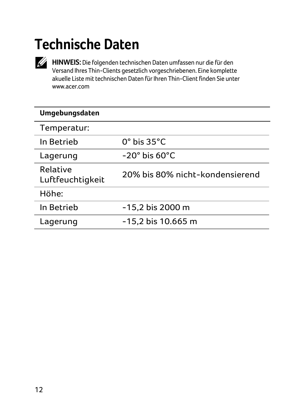 Technische daten | Acer Veriton N2010G User Manual | Page 30 / 157