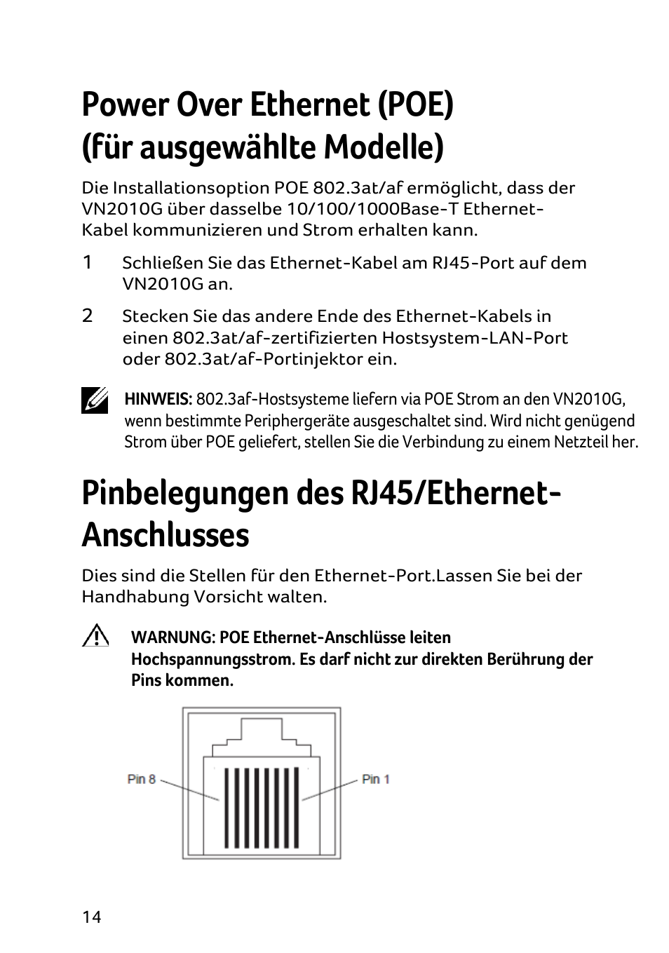 Pinbelegungen des rj45/ethernet- anschlusses | Acer Veriton N2010G User Manual | Page 32 / 157