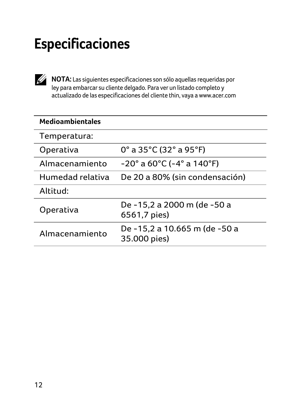 Especificaciones | Acer Veriton N2010G User Manual | Page 46 / 157