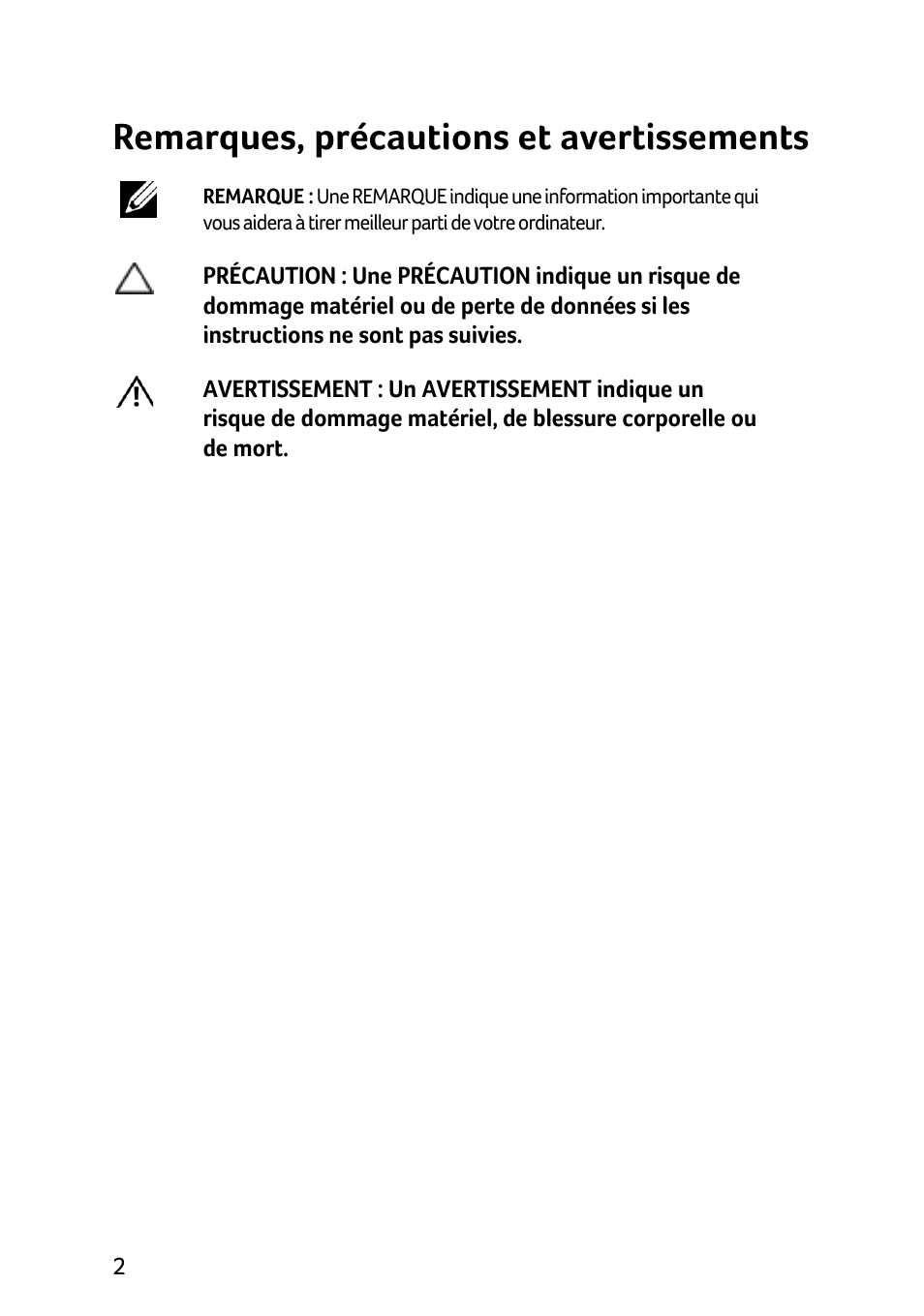 Remarques, précautions et avertissements | Acer Veriton N2010G User Manual | Page 52 / 157