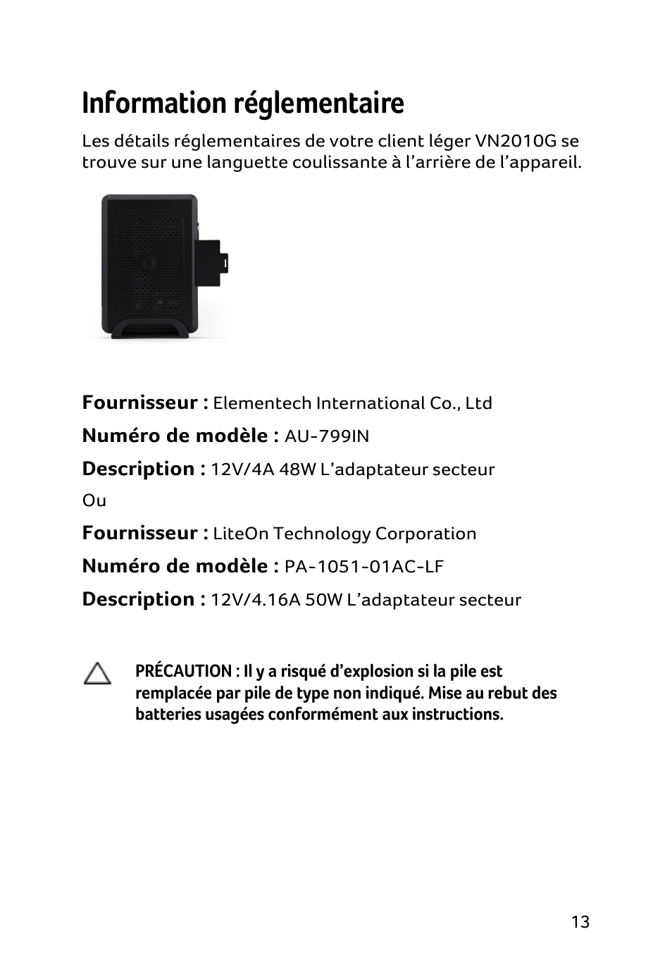 Information réglementaire | Acer Veriton N2010G User Manual | Page 63 / 157