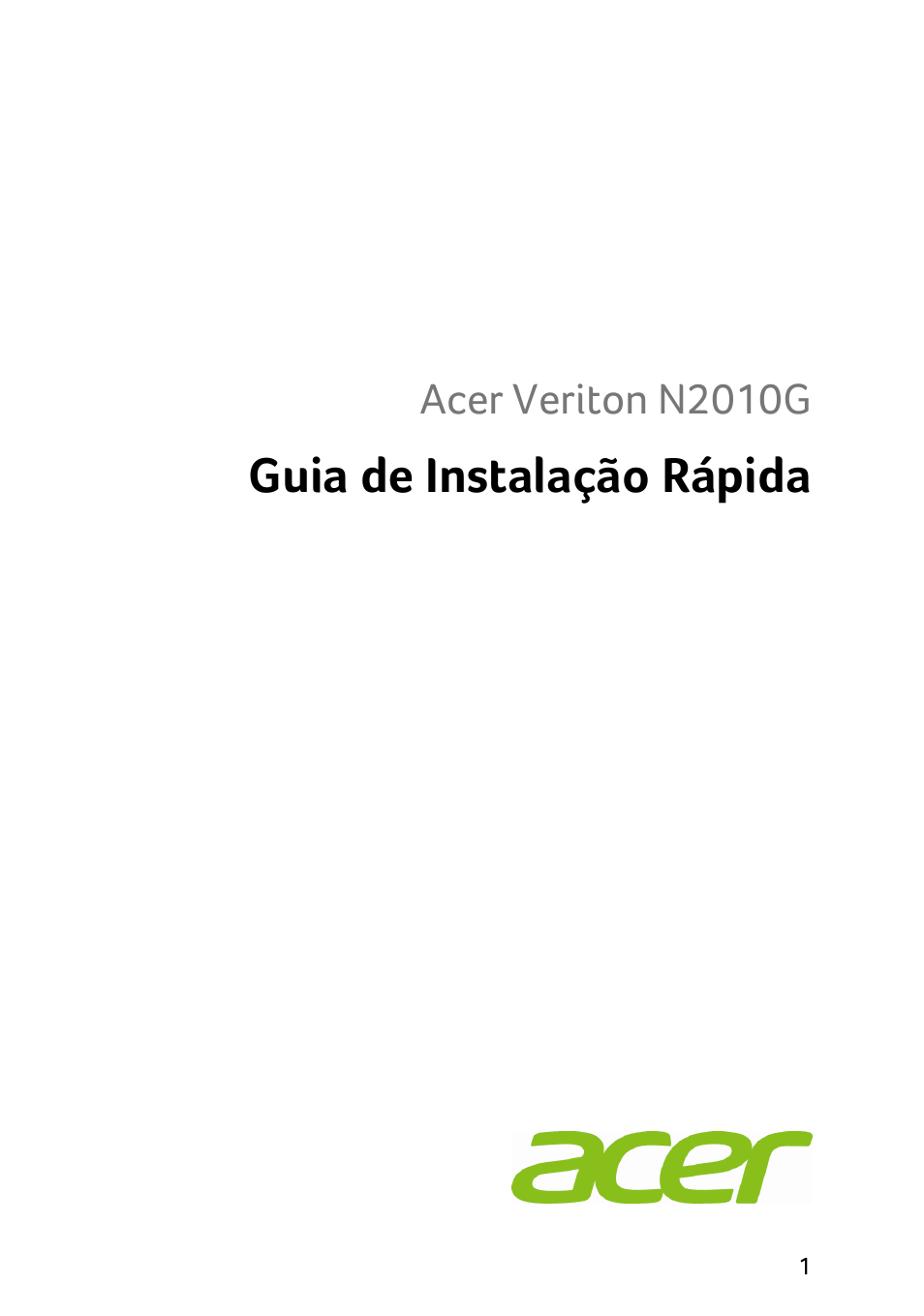 Guia de instalação rápida, Acer veriton n2010g | Acer Veriton N2010G User Manual | Page 69 / 157