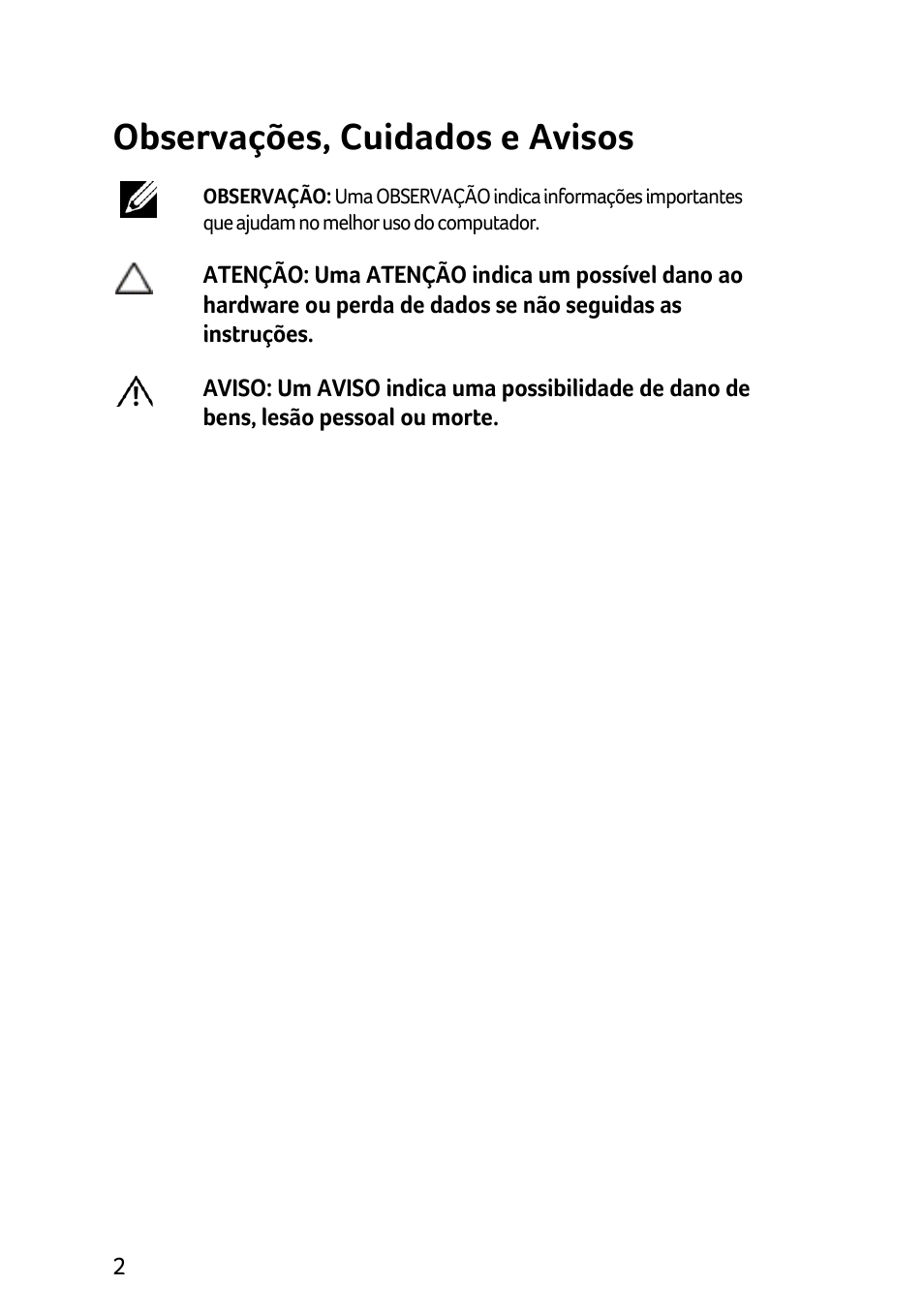 Observações, cuidados e avisos | Acer Veriton N2010G User Manual | Page 70 / 157