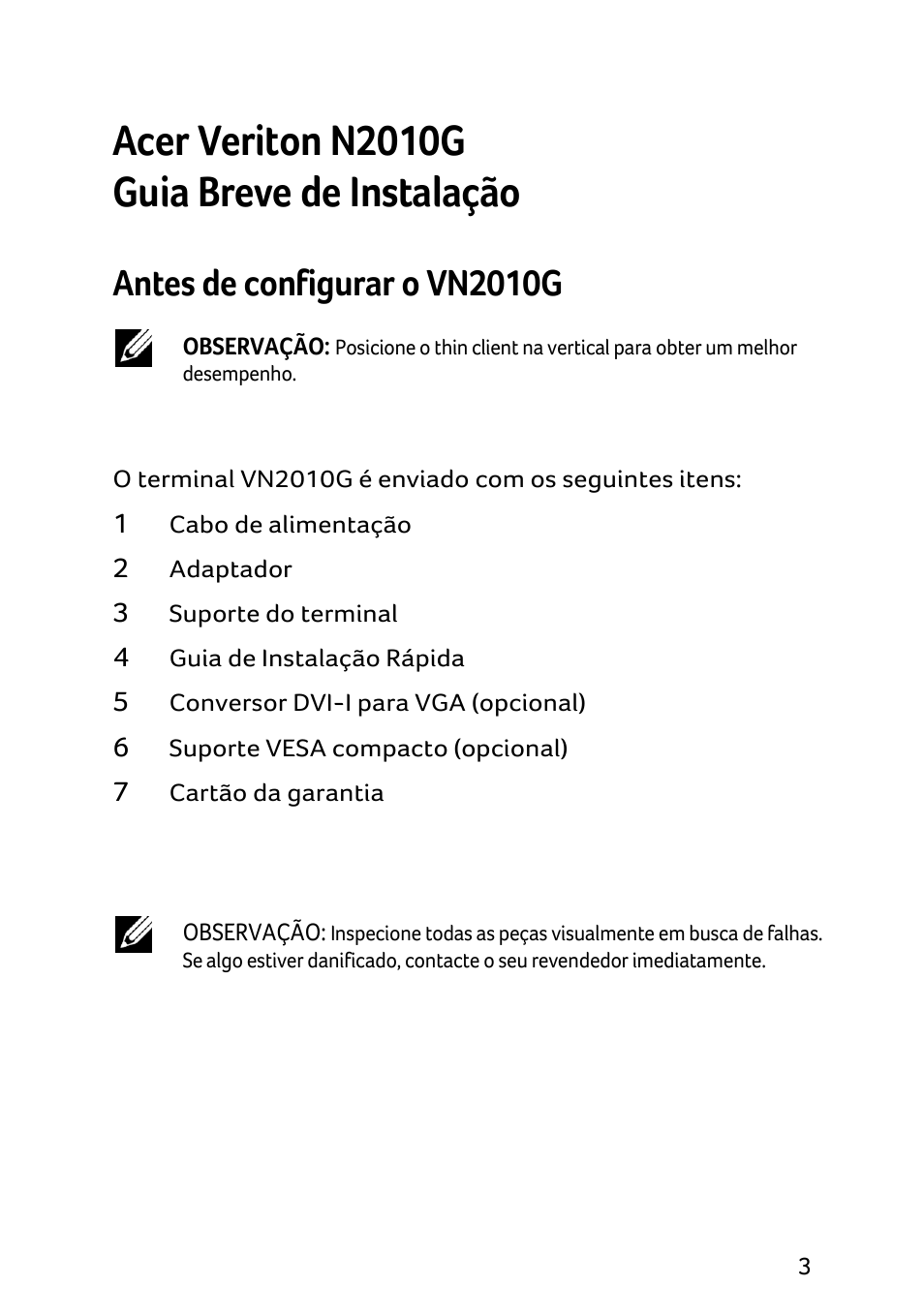 Acer veriton n2010g, Guia breve de instalação, Antes de configurar o vn2010g | Acer Veriton N2010G User Manual | Page 71 / 157