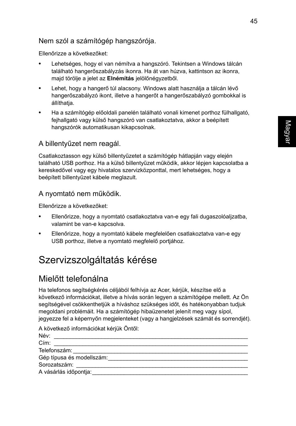 Szervizszolgáltatás kérése, Mielőtt telefonálna | Acer Aspire V5-131 User Manual | Page 1047 / 2228