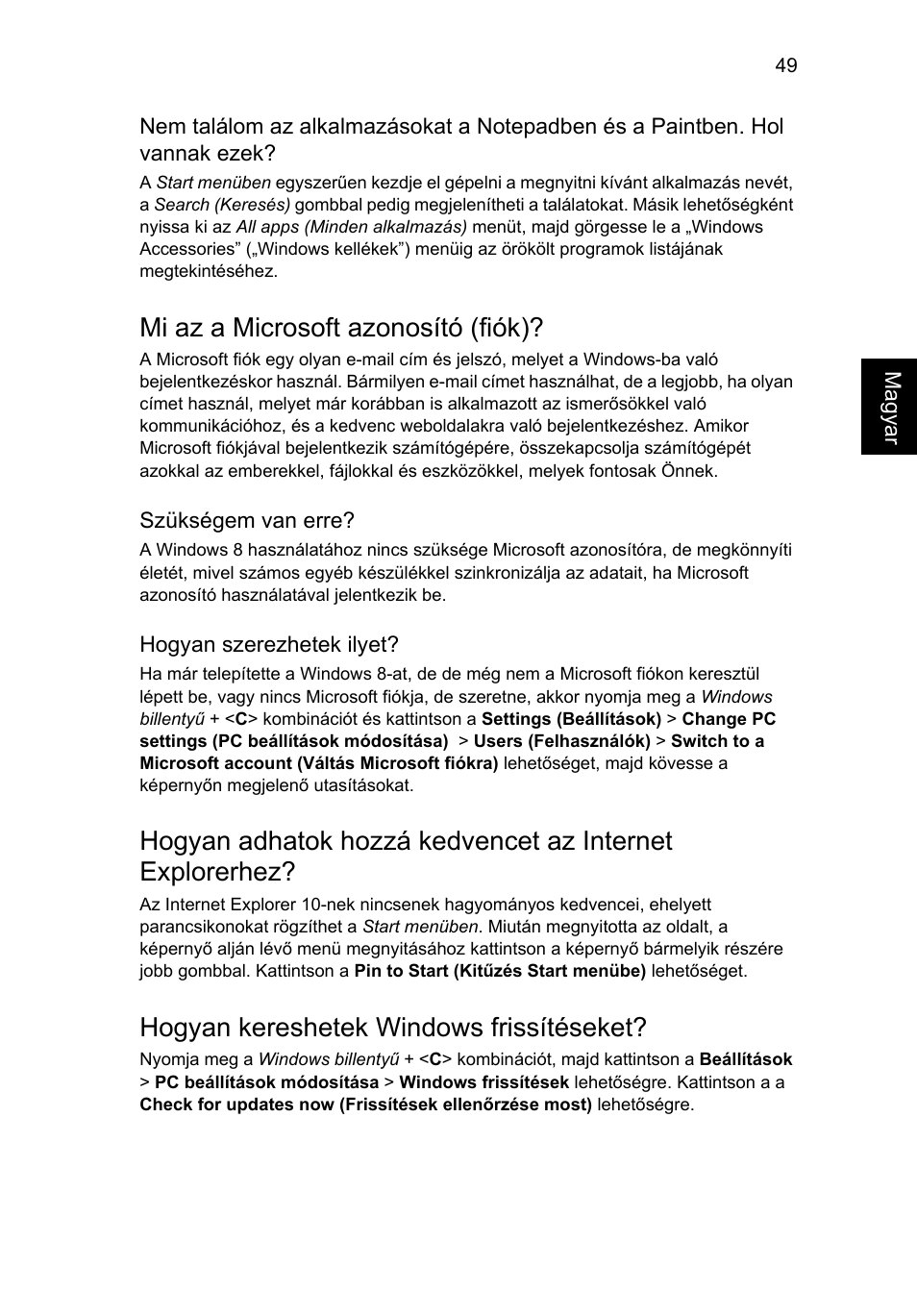 Mi az a microsoft azonosító (fiók), Hogyan kereshetek windows frissítéseket | Acer Aspire V5-131 User Manual | Page 1051 / 2228