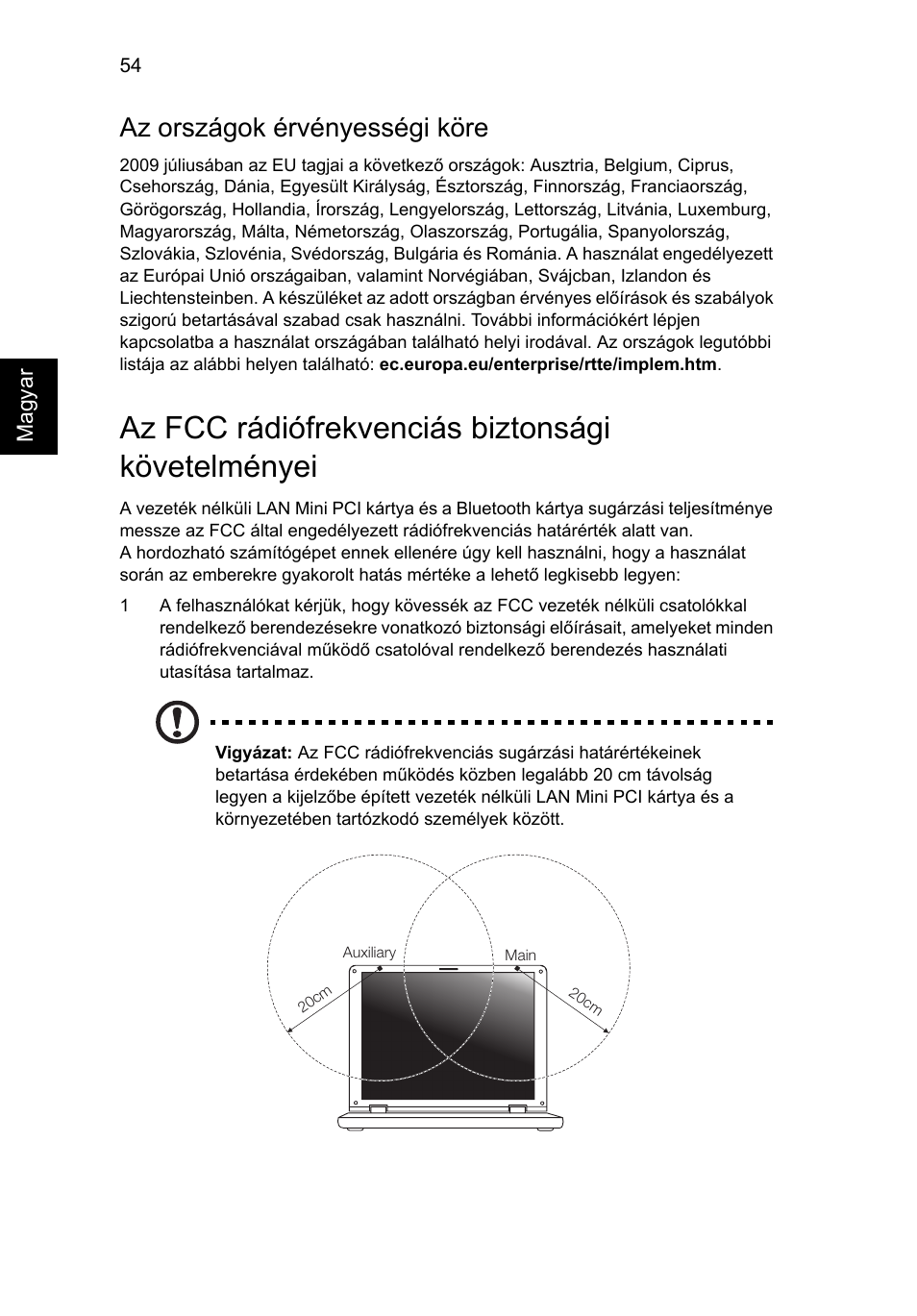 Az fcc rádiófrekvenciás biztonsági követelményei, Az országok érvényességi köre | Acer Aspire V5-131 User Manual | Page 1056 / 2228