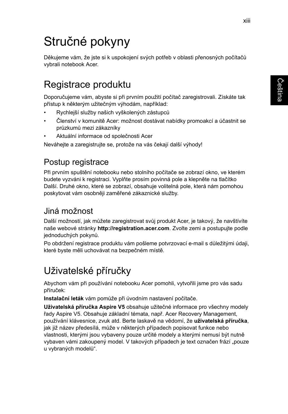 Stručné pokyny, Registrace produktu, Uživatelské příručky | Postup registrace, Jiná možnost | Acer Aspire V5-131 User Manual | Page 1071 / 2228