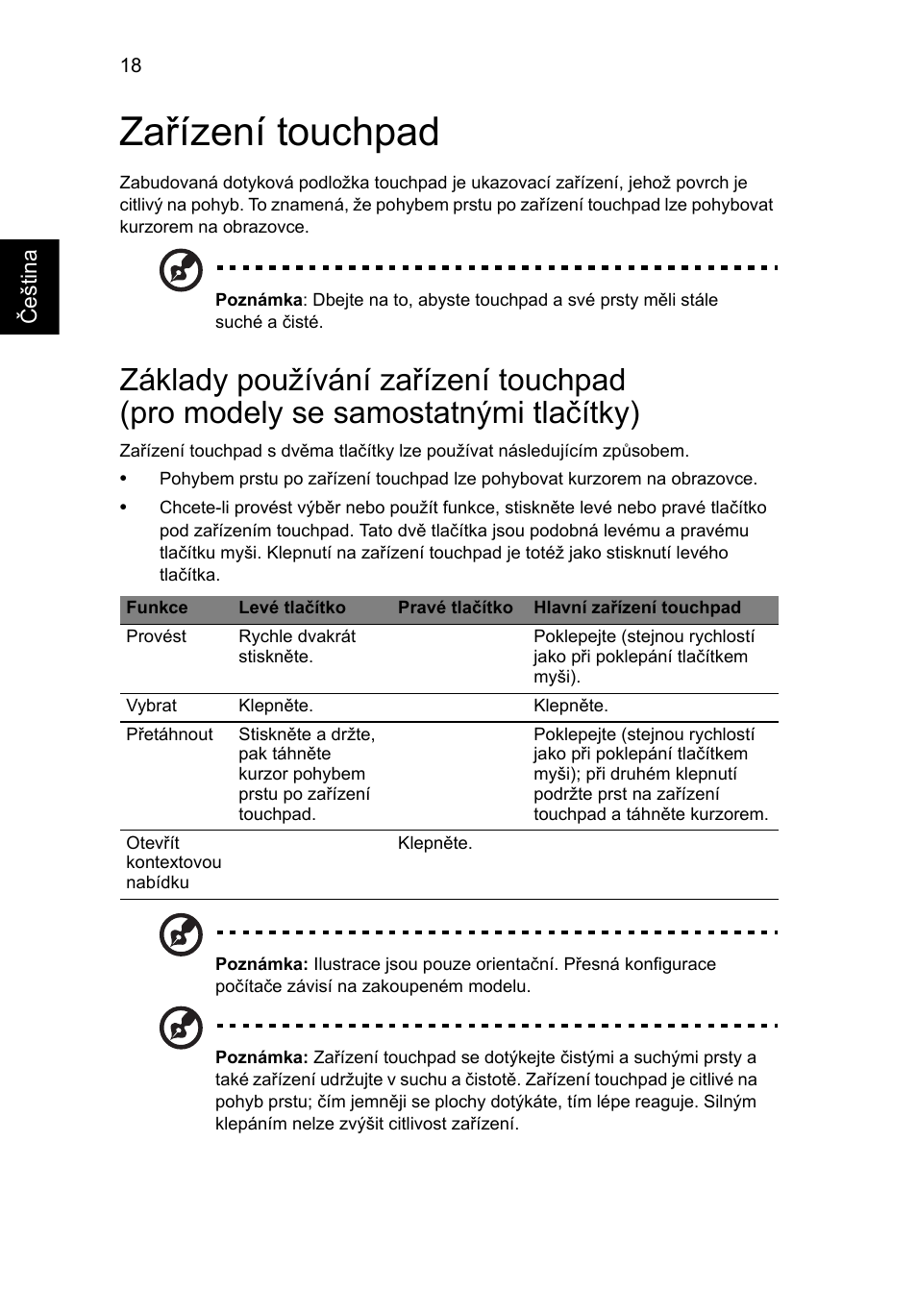 Zařízení touchpad | Acer Aspire V5-131 User Manual | Page 1096 / 2228