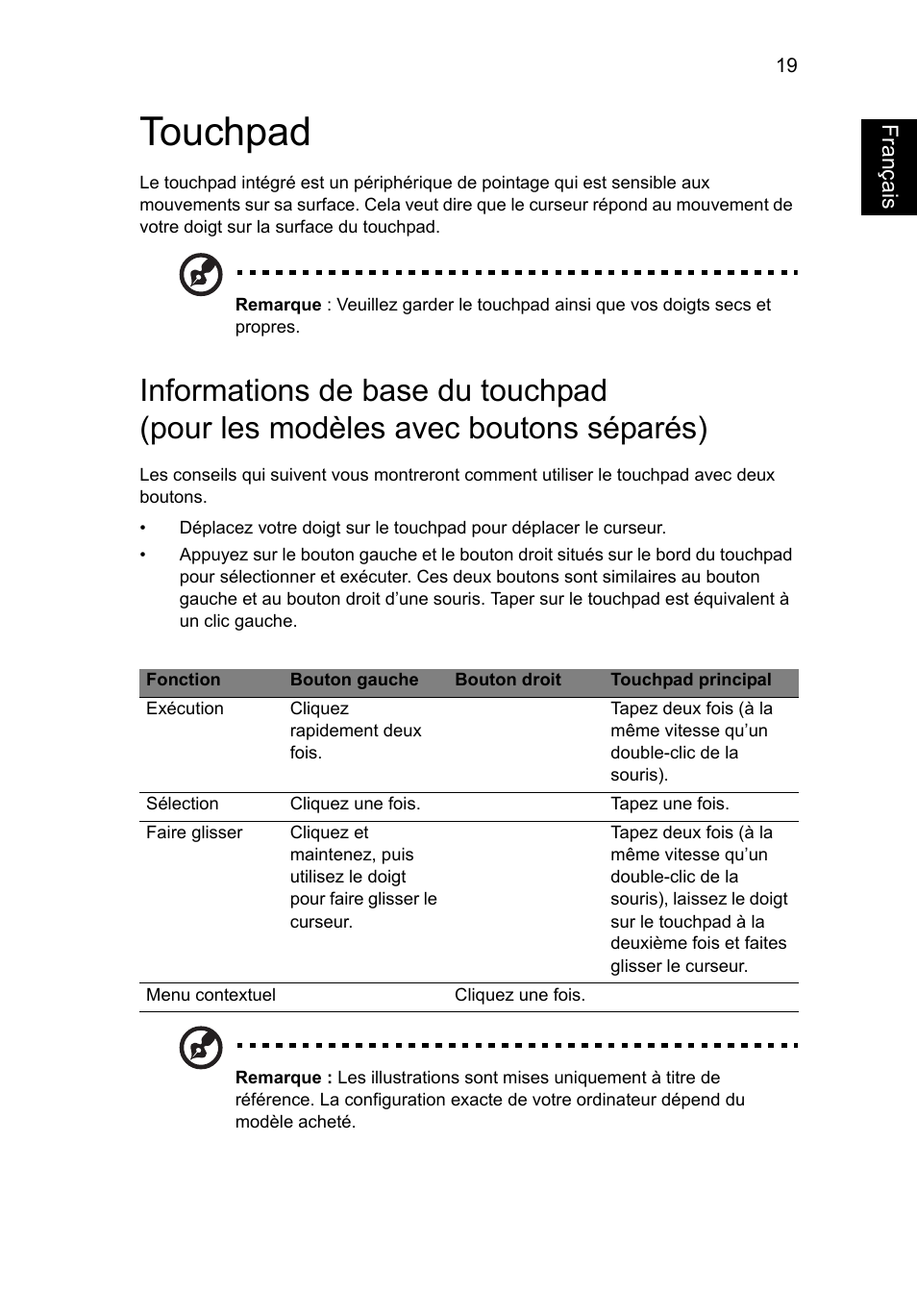 Touchpad, Français | Acer Aspire V5-131 User Manual | Page 111 / 2228