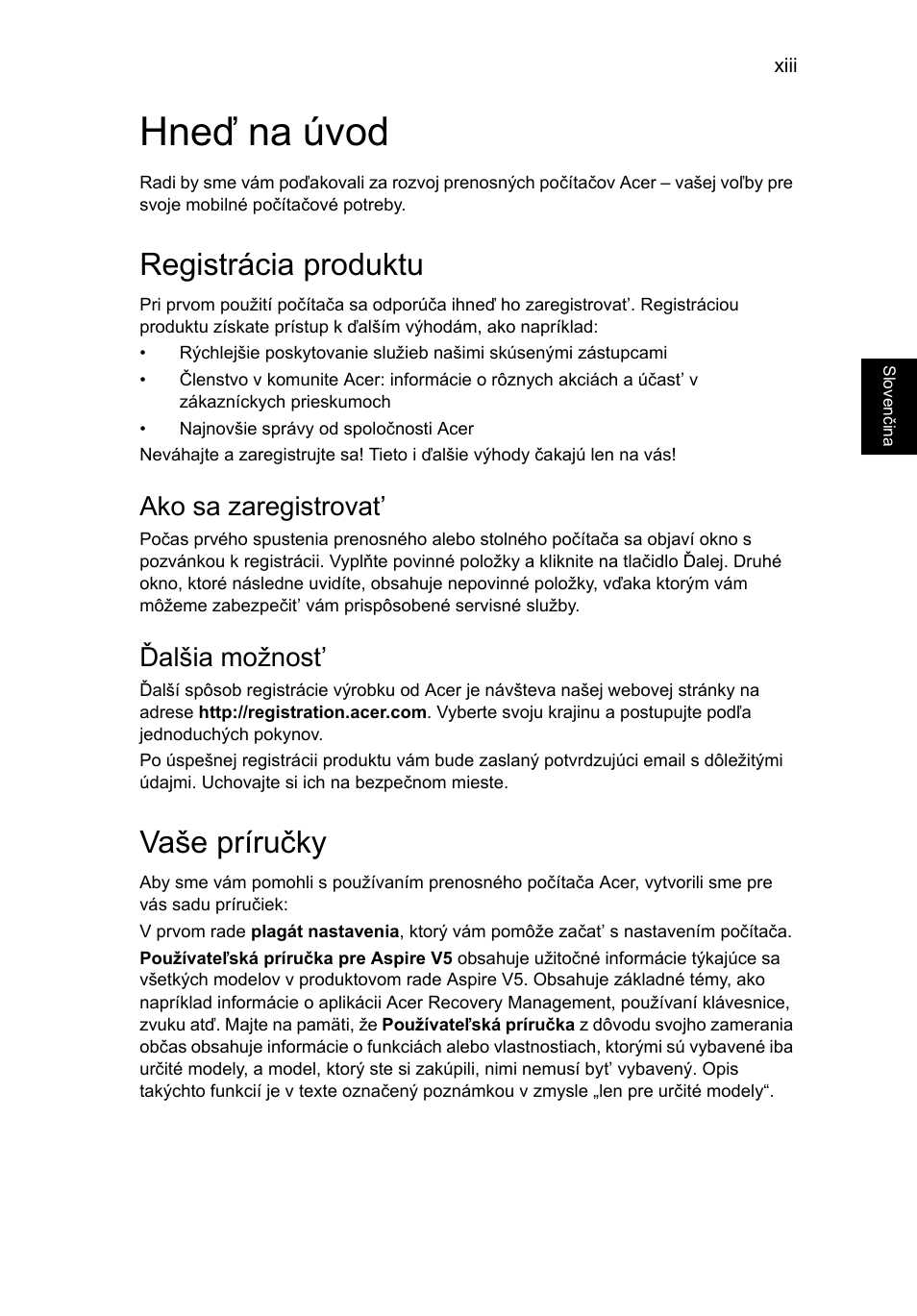 Hneď na úvod, Registrácia produktu, Vaše príručky | Ako sa zaregistrovat, Ďalšia možnost | Acer Aspire V5-131 User Manual | Page 1143 / 2228