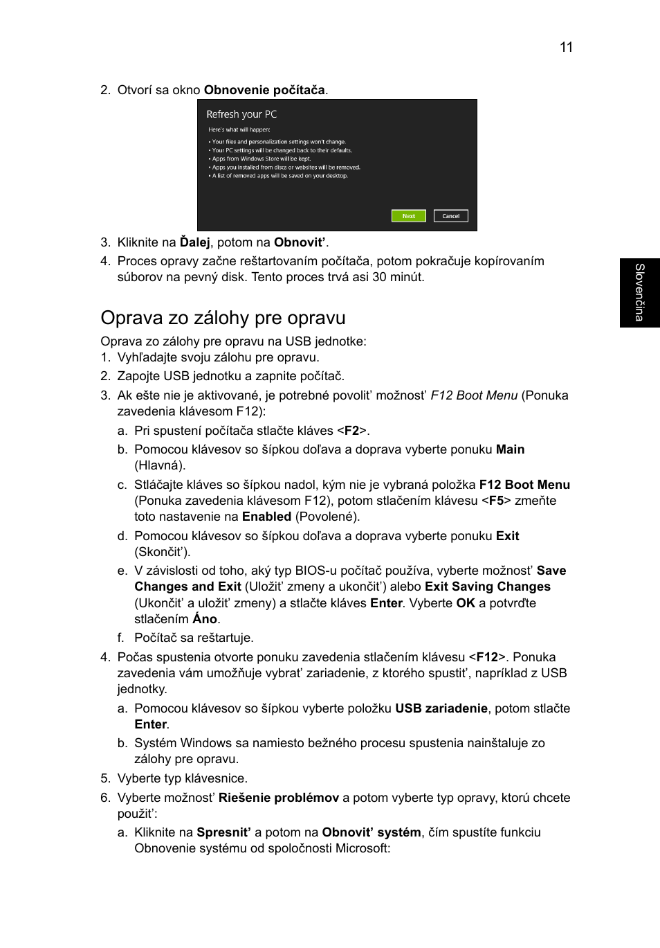 Oprava zo zálohy pre opravu | Acer Aspire V5-131 User Manual | Page 1161 / 2228