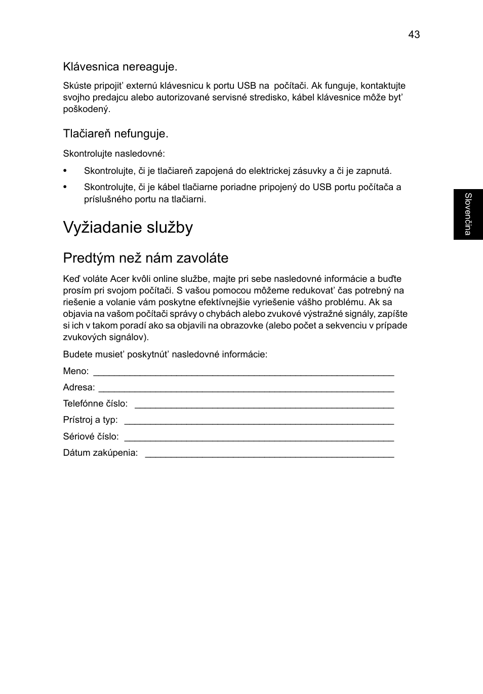 Vyžiadanie služby, Predtým než nám zavoláte | Acer Aspire V5-131 User Manual | Page 1193 / 2228