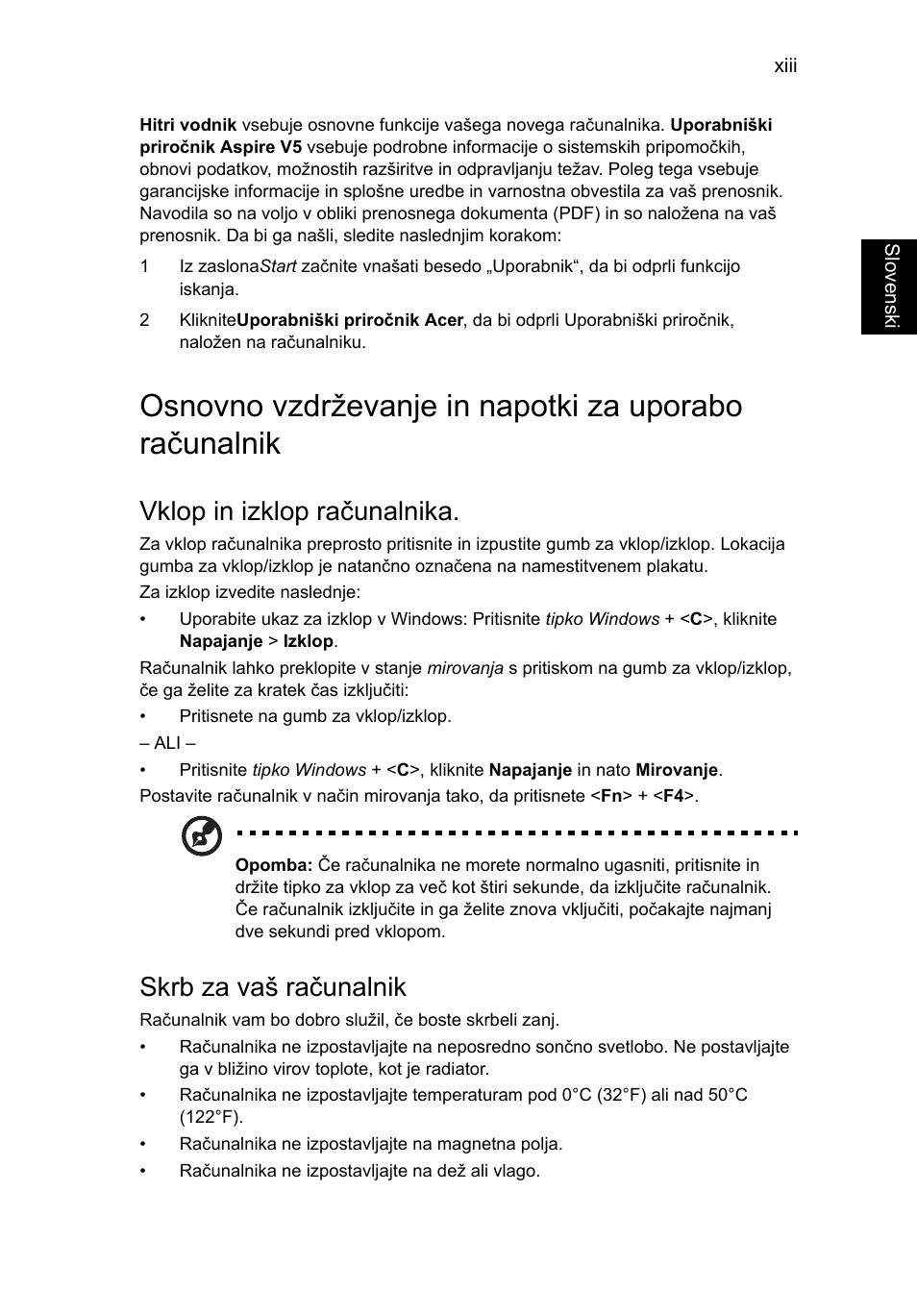 Vklop in izklop računalnika, Skrb za vaš računalnik | Acer Aspire V5-131 User Manual | Page 1217 / 2228