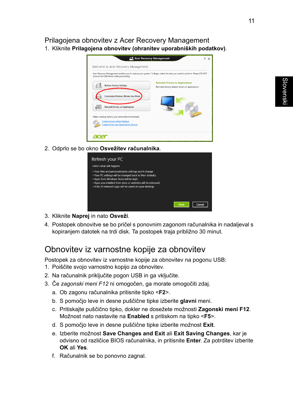 Obnovitev iz varnostne kopije za obnovitev | Acer Aspire V5-131 User Manual | Page 1233 / 2228