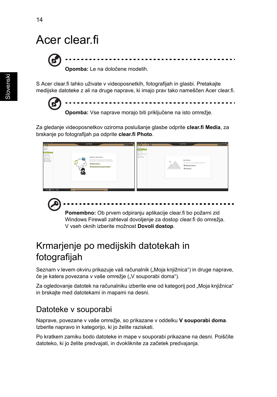 Acer clear.fi, Krmarjenje po medijskih datotekah in fotografijah, Datoteke v souporabi | Acer Aspire V5-131 User Manual | Page 1236 / 2228