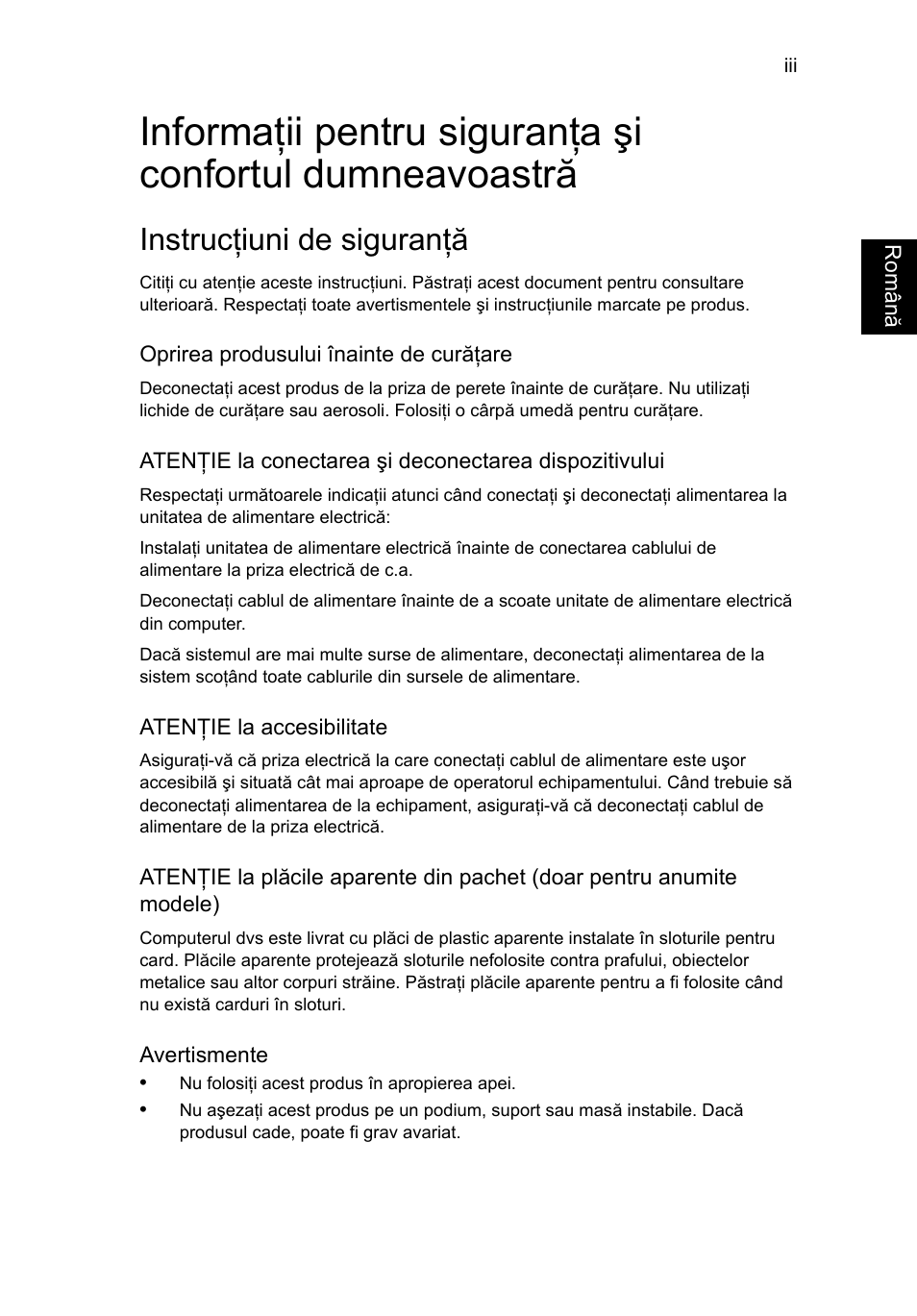 Instrucţiuni de siguranţă | Acer Aspire V5-131 User Manual | Page 1353 / 2228