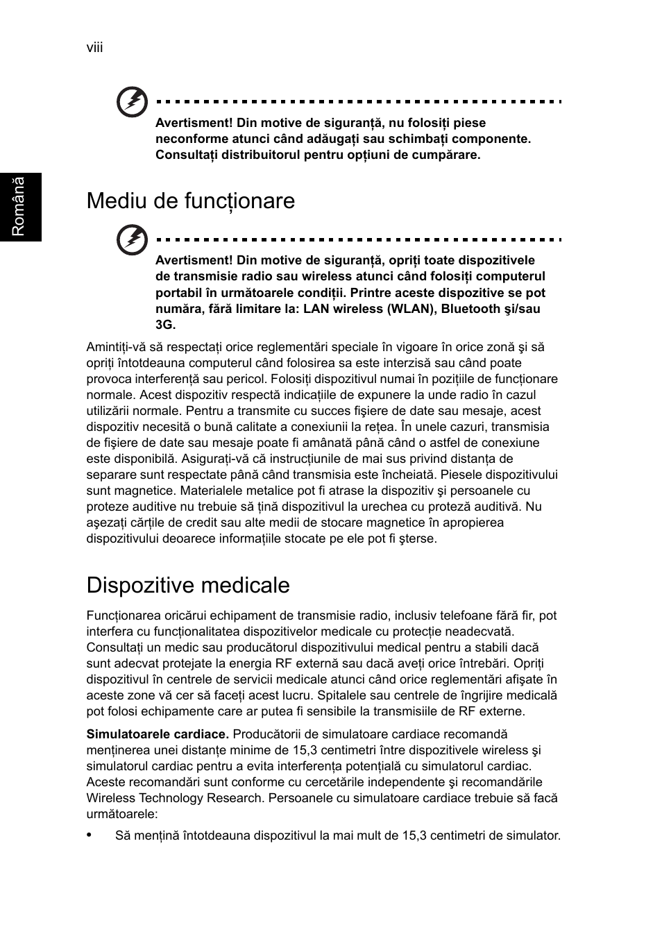 Mediu de funcţionare, Dispozitive medicale | Acer Aspire V5-131 User Manual | Page 1358 / 2228