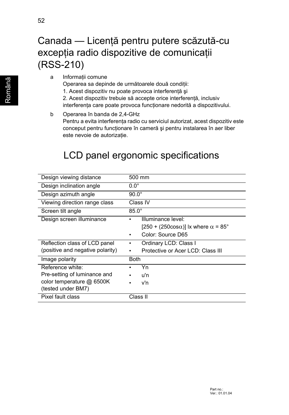 Lcd panel ergonomic specifications | Acer Aspire V5-131 User Manual | Page 1422 / 2228