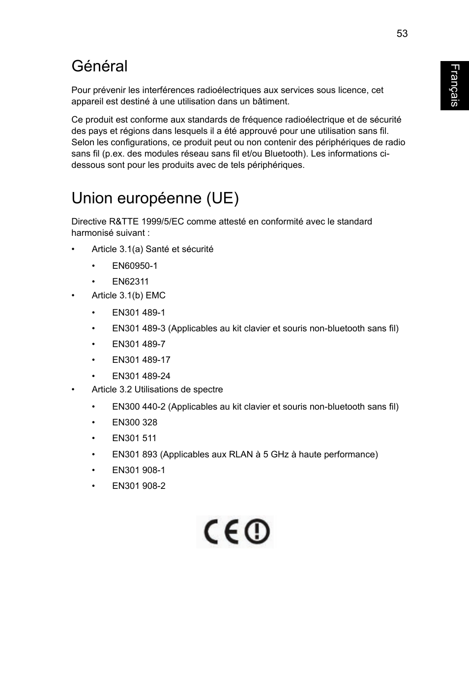 Général, Union européenne (ue), Français | Acer Aspire V5-131 User Manual | Page 145 / 2228