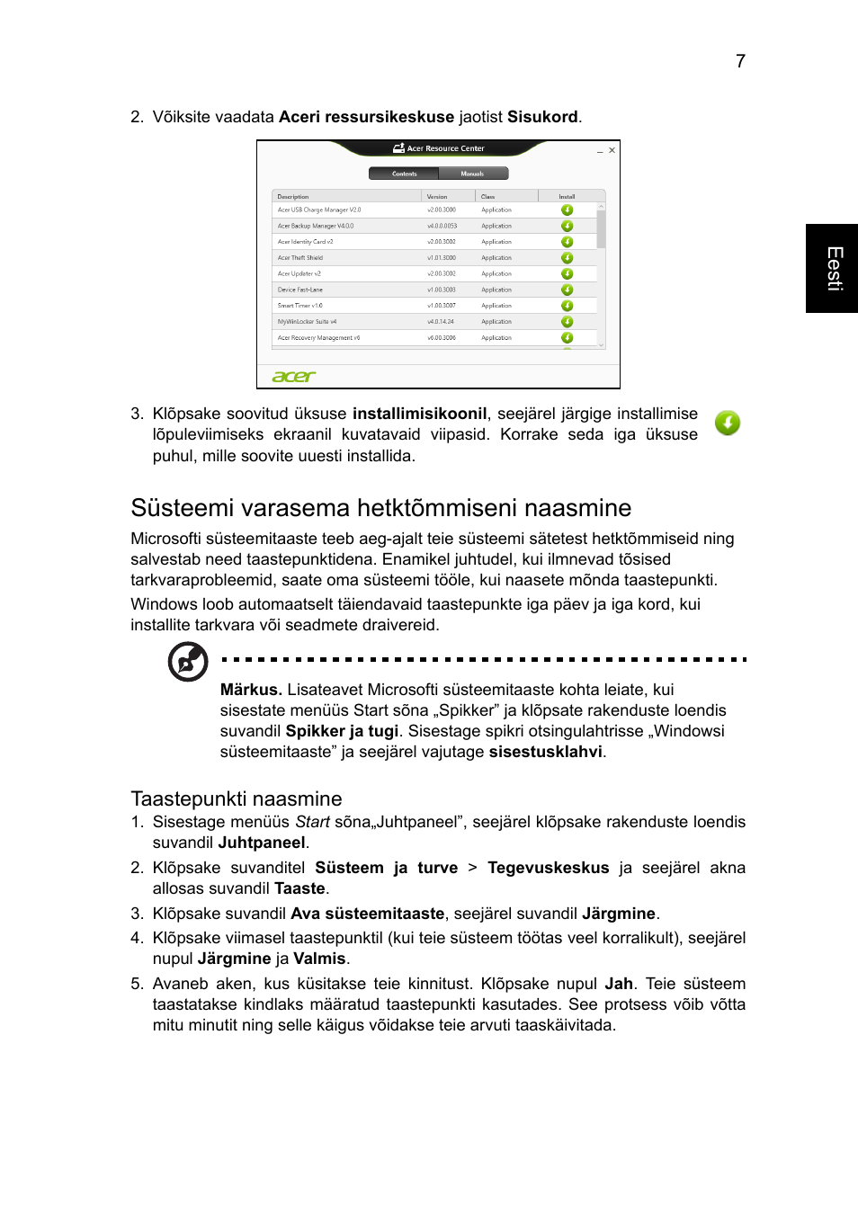 Süsteemi varasema hetktõmmiseni naasmine | Acer Aspire V5-131 User Manual | Page 1525 / 2228