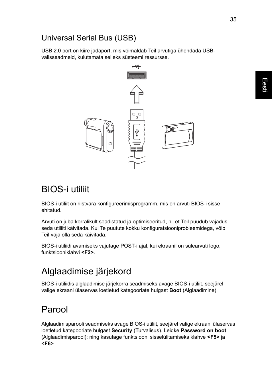 Bios-i utiliit, Universal serial bus (usb), Alglaadimise järjekord | Parool | Acer Aspire V5-131 User Manual | Page 1553 / 2228