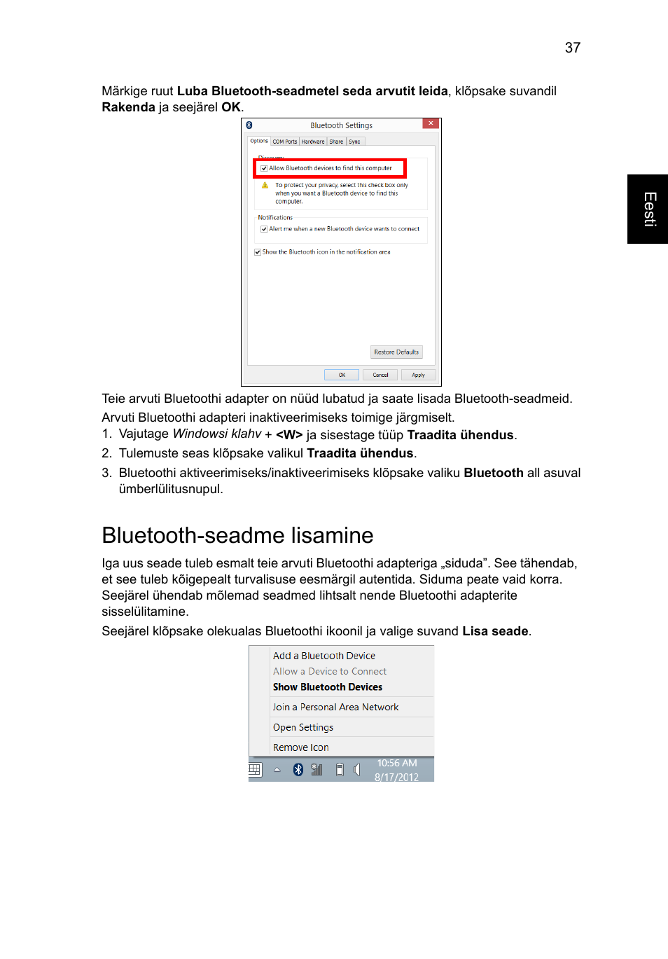 Bluetooth-seadme lisamine | Acer Aspire V5-131 User Manual | Page 1555 / 2228