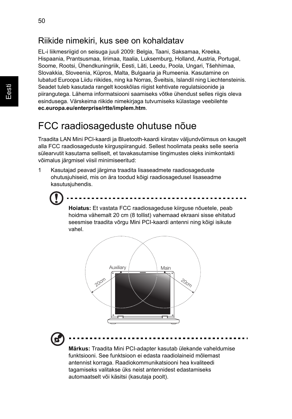 Fcc raadiosageduste ohutuse nõue, Riikide nimekiri, kus see on kohaldatav | Acer Aspire V5-131 User Manual | Page 1568 / 2228