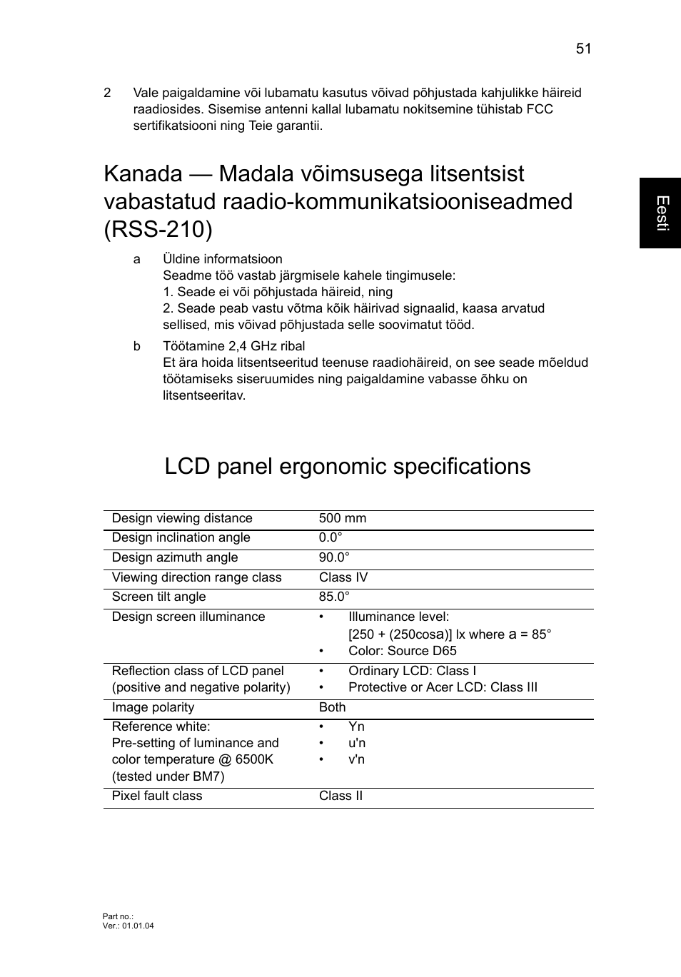 Lcd panel ergonomic specifications | Acer Aspire V5-131 User Manual | Page 1569 / 2228