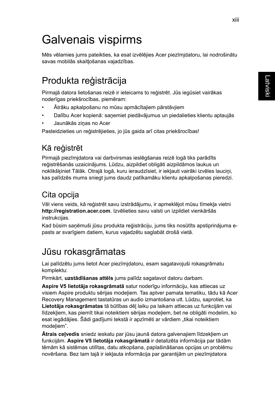 Galvenais vispirms, Produkta reģistrācija, Jūsu rokasgrāmatas | Kā reģistrēt, Cita opcija | Acer Aspire V5-131 User Manual | Page 1583 / 2228