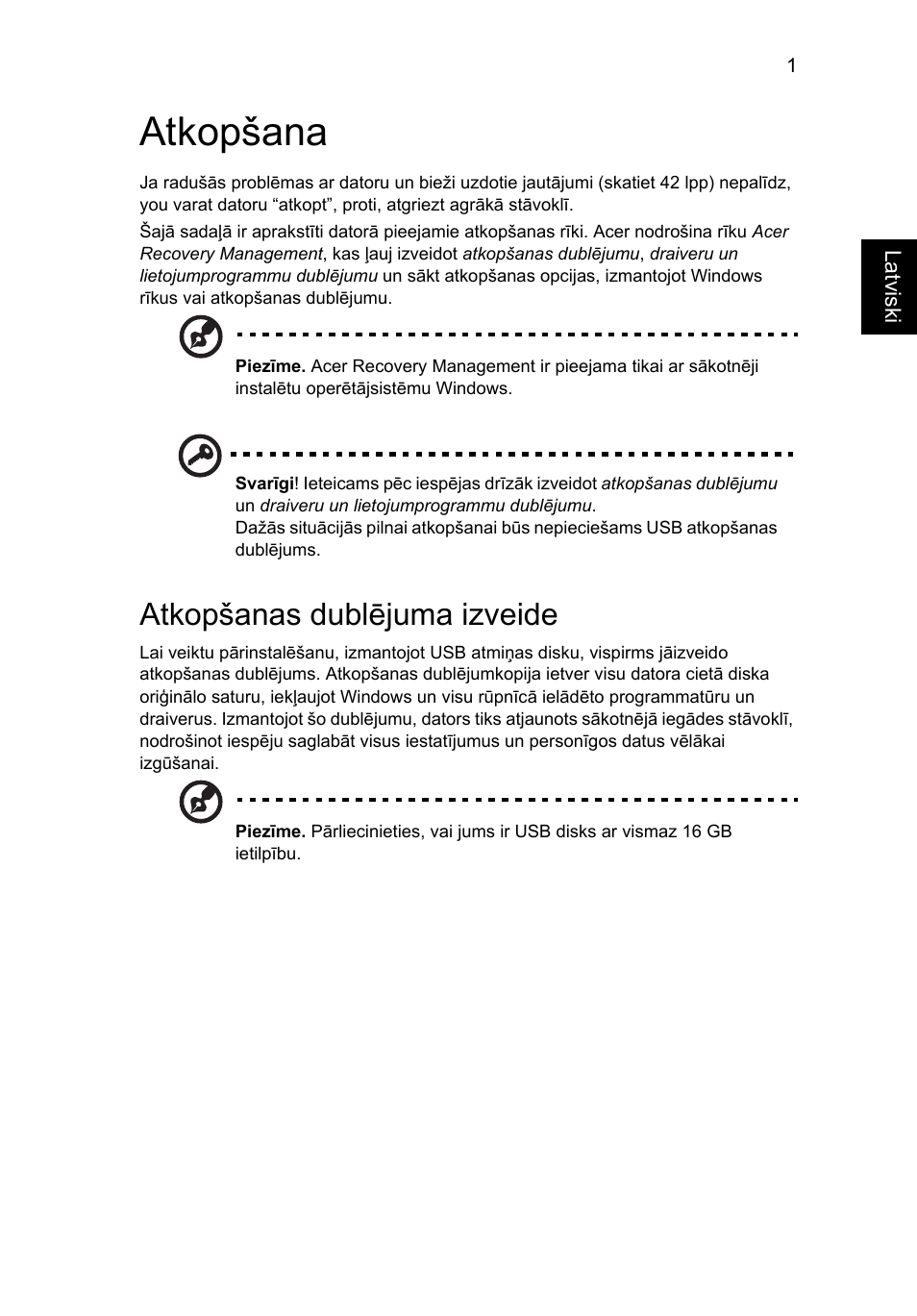 Atkopšana, Atkopšanas dublējuma izveide | Acer Aspire V5-131 User Manual | Page 1591 / 2228