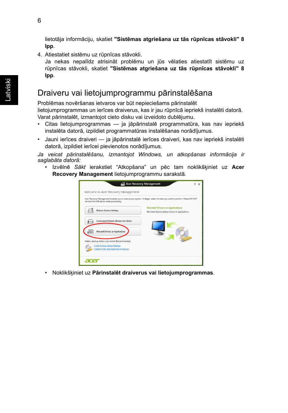 Draiveru vai lietojumprogrammu pārinstalēšana | Acer Aspire V5-131 User Manual | Page 1596 / 2228