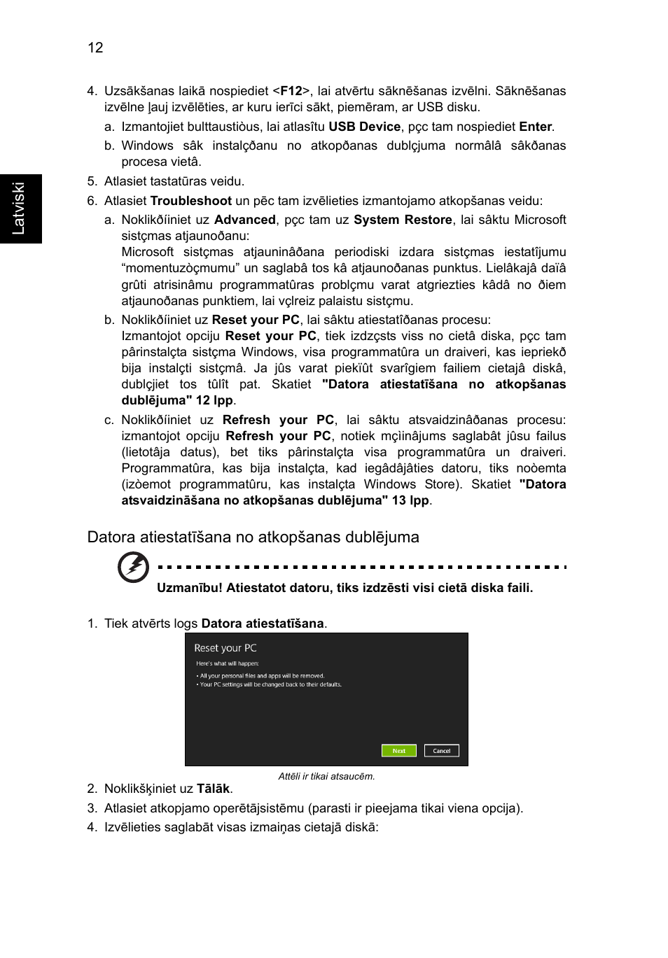 Latviski, Datora atiestatīšana no atkopšanas dublējuma | Acer Aspire V5-131 User Manual | Page 1602 / 2228