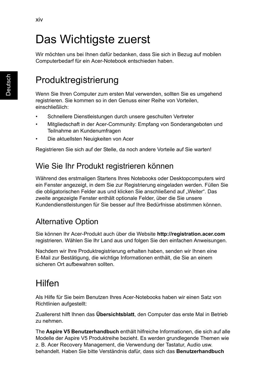 Das wichtigste zuerst, Produktregistrierung, Hilfen | Wie sie ihr produkt registrieren können, Alternative option | Acer Aspire V5-131 User Manual | Page 162 / 2228