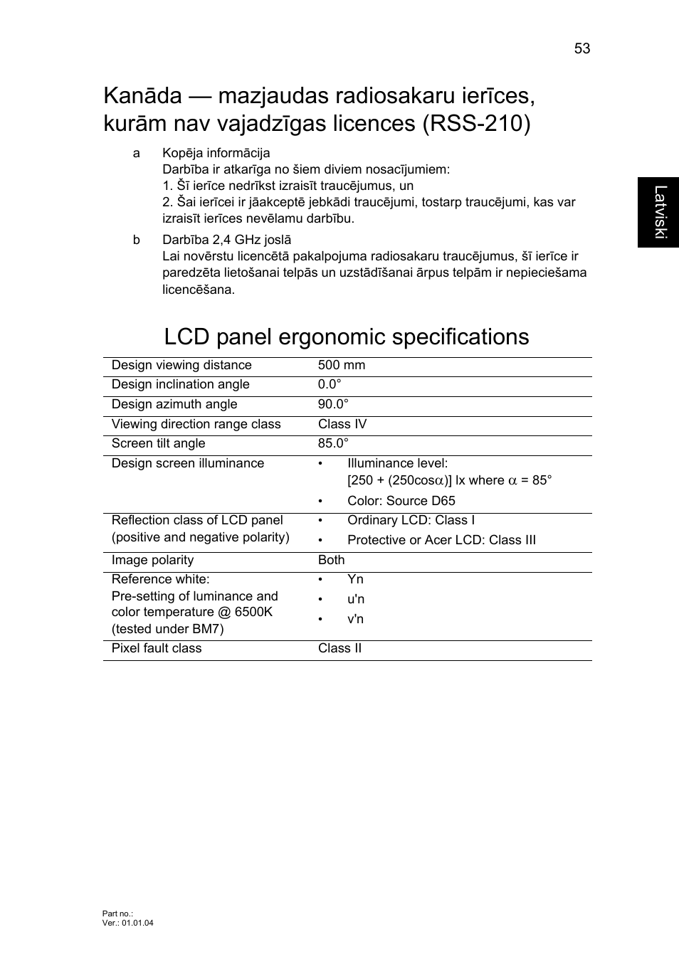 Lcd panel ergonomic specifications | Acer Aspire V5-131 User Manual | Page 1643 / 2228