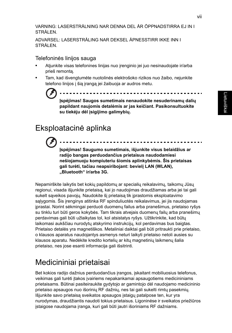 Eksploatacinė aplinka, Medicininiai prietaisai | Acer Aspire V5-131 User Manual | Page 1651 / 2228