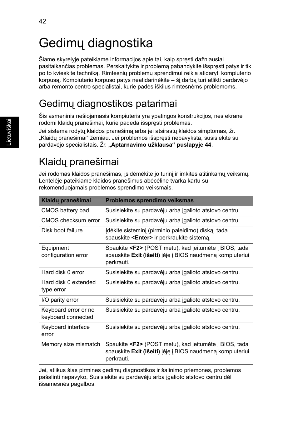 Gedimų diagnostika, Gedimų diagnostikos patarimai, Klaidų pranešimai | Acer Aspire V5-131 User Manual | Page 1704 / 2228