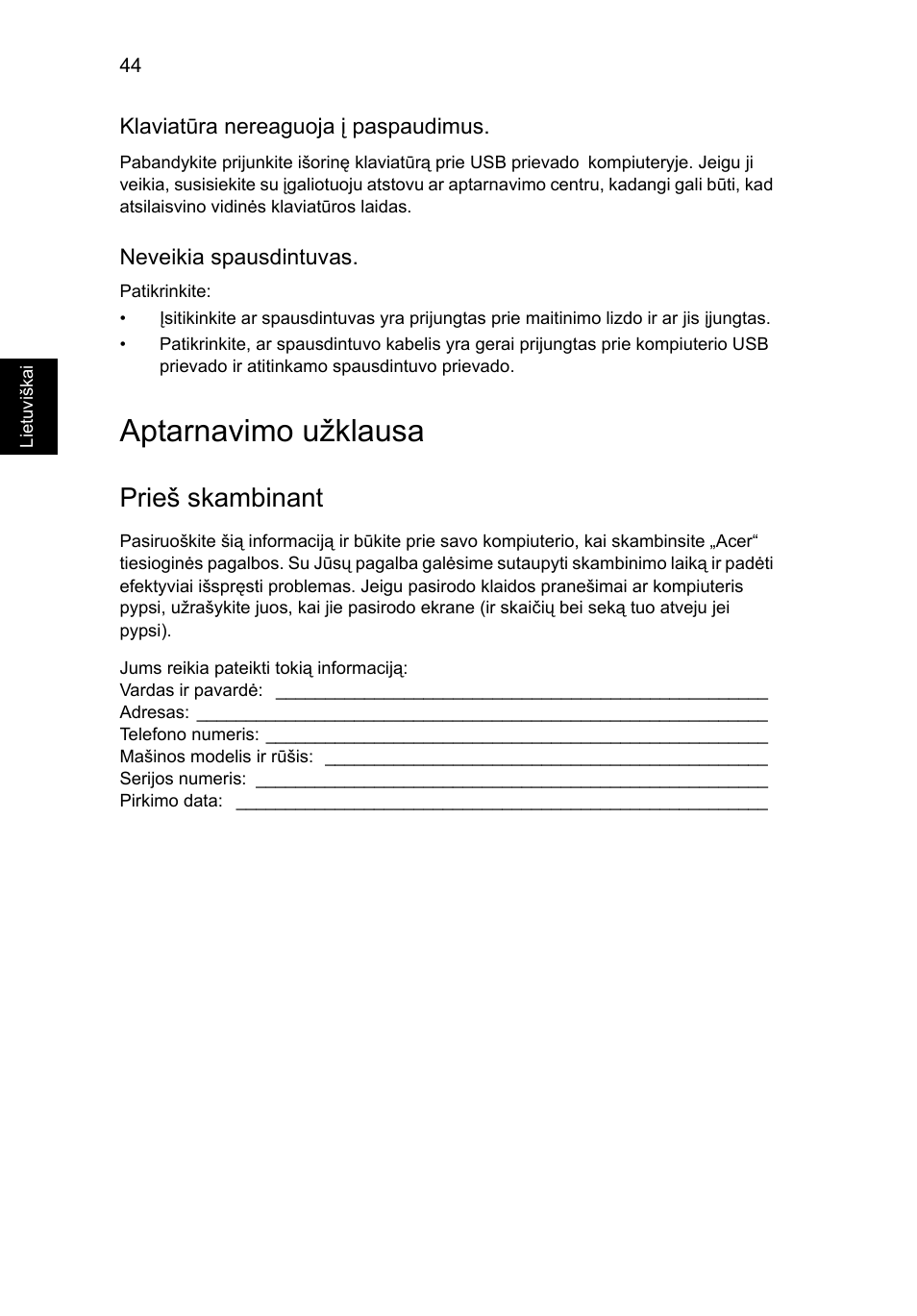 Aptarnavimo užklausa, Prieš skambinant | Acer Aspire V5-131 User Manual | Page 1706 / 2228