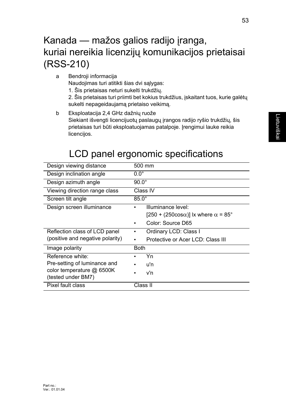 Lcd panel ergonomic specifications | Acer Aspire V5-131 User Manual | Page 1715 / 2228