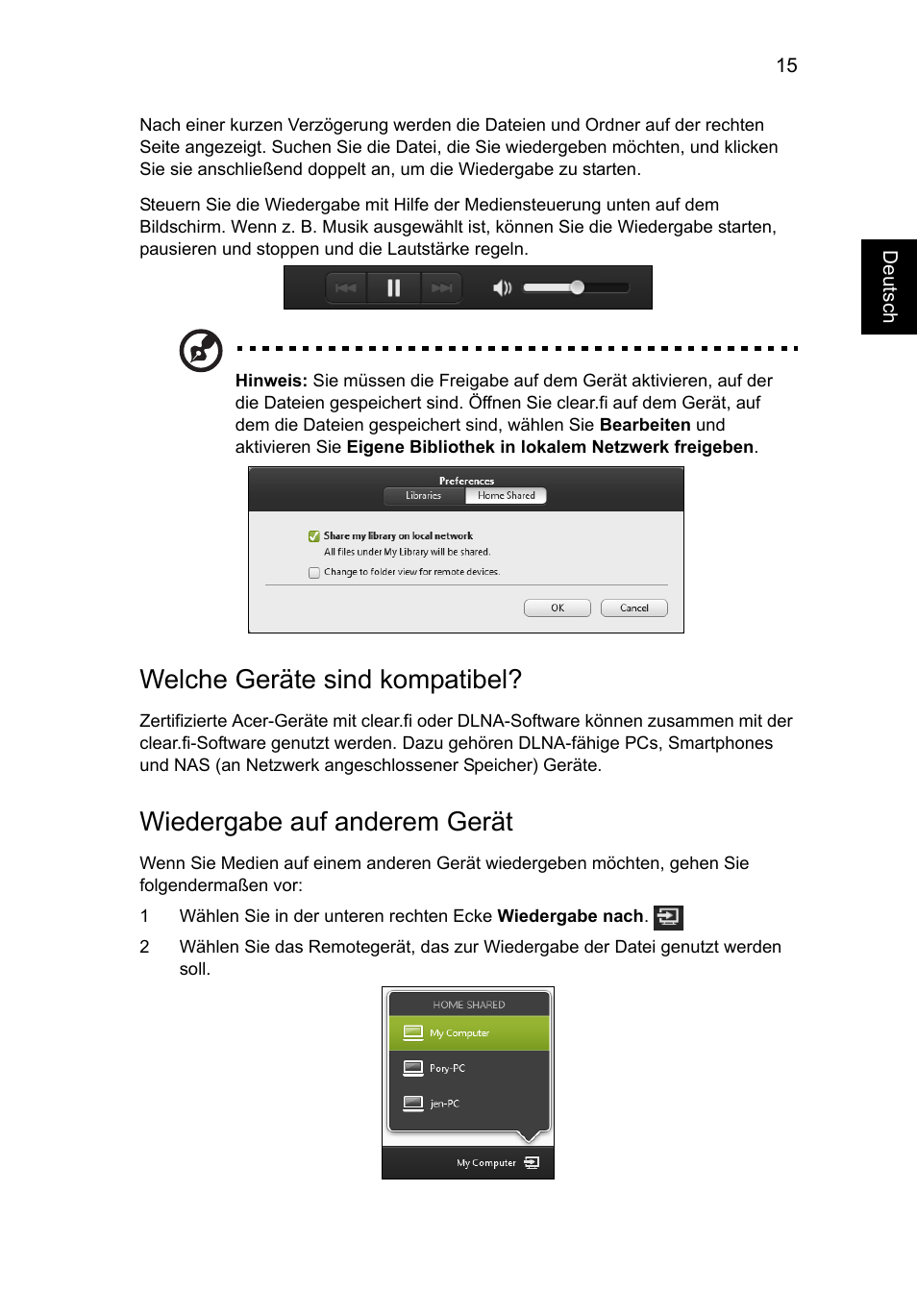 Welche geräte sind kompatibel, Wiedergabe auf anderem gerät | Acer Aspire V5-131 User Manual | Page 185 / 2228