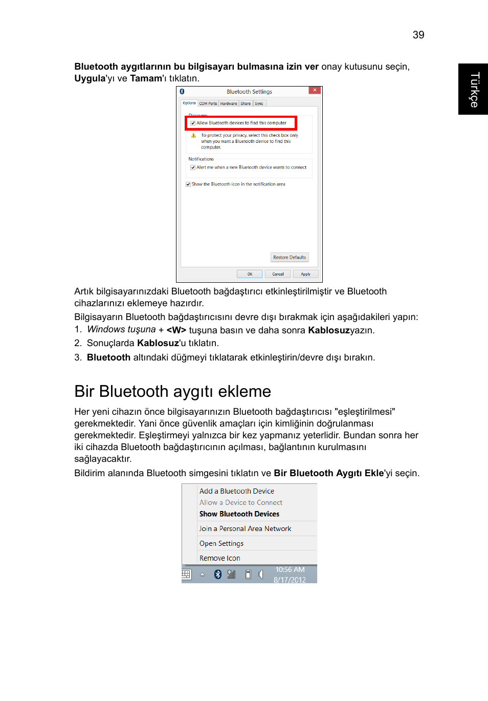 Bir bluetooth aygıtı ekleme | Acer Aspire V5-131 User Manual | Page 1861 / 2228