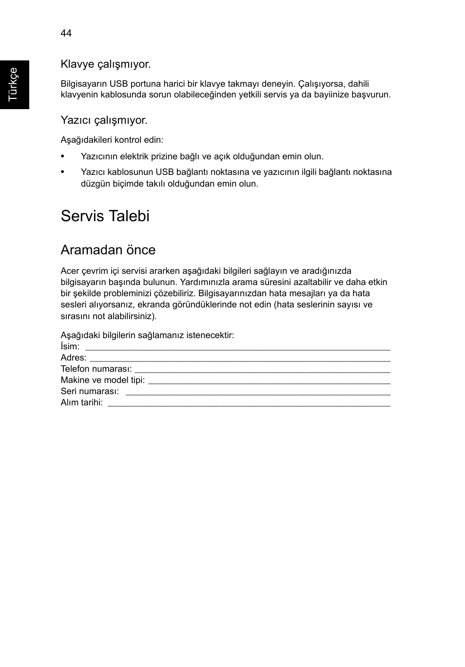 Servis talebi, Aramadan önce | Acer Aspire V5-131 User Manual | Page 1866 / 2228