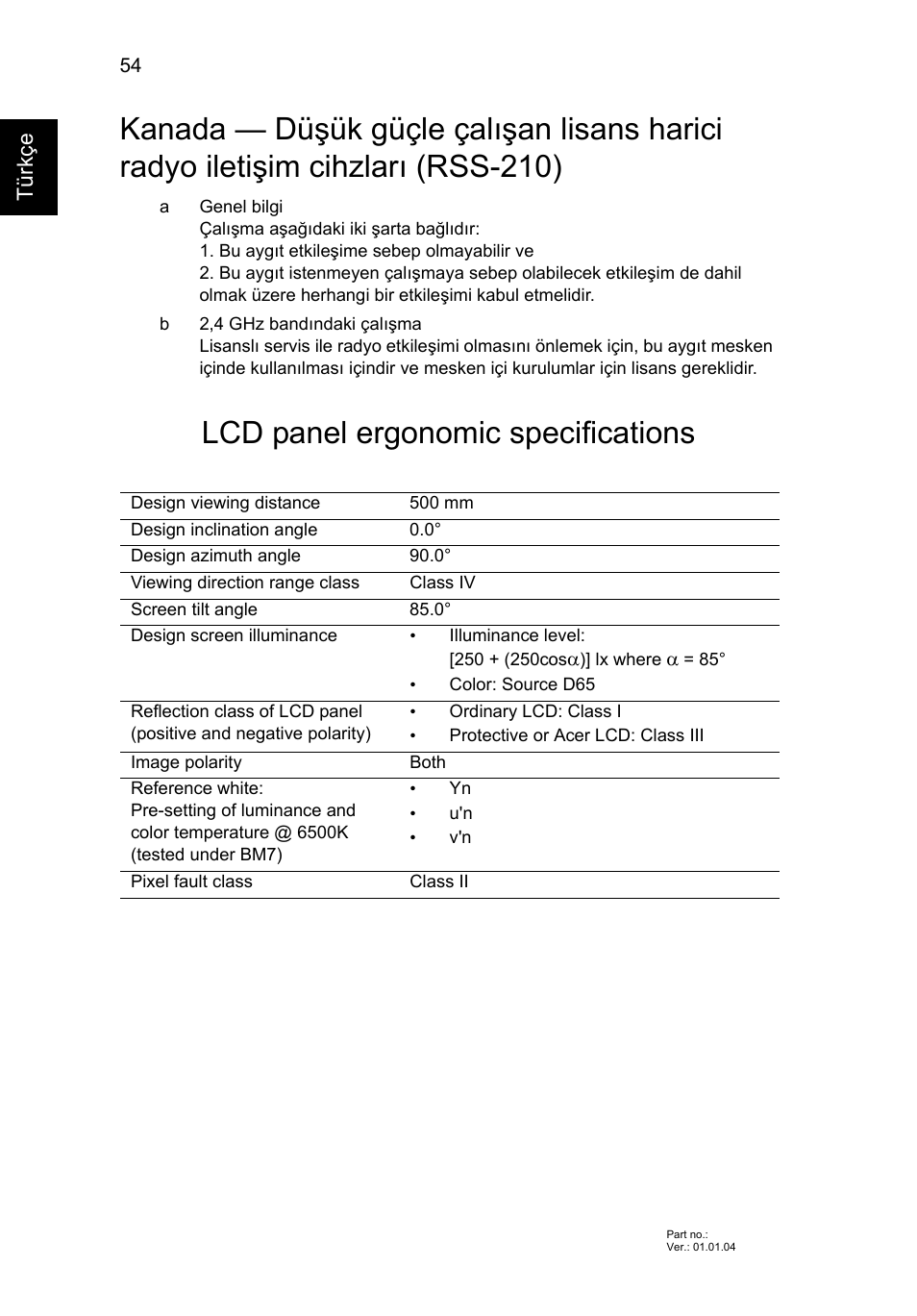 Lcd panel ergonomic specifications | Acer Aspire V5-131 User Manual | Page 1876 / 2228