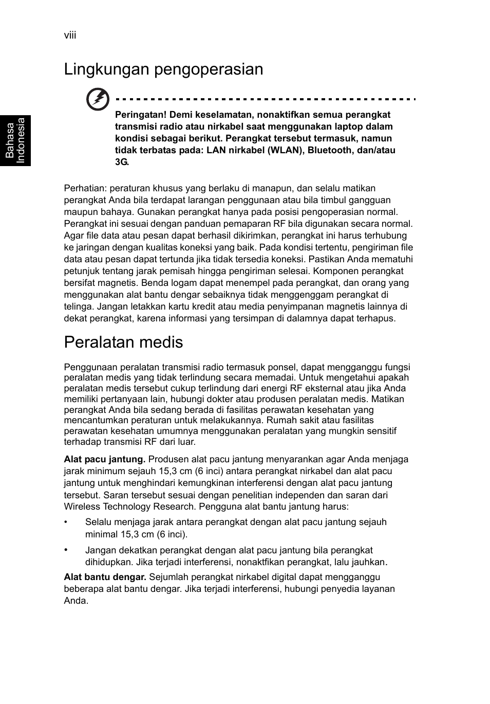 Lingkungan pengoperasian, Peralatan medis | Acer Aspire V5-131 User Manual | Page 2090 / 2228