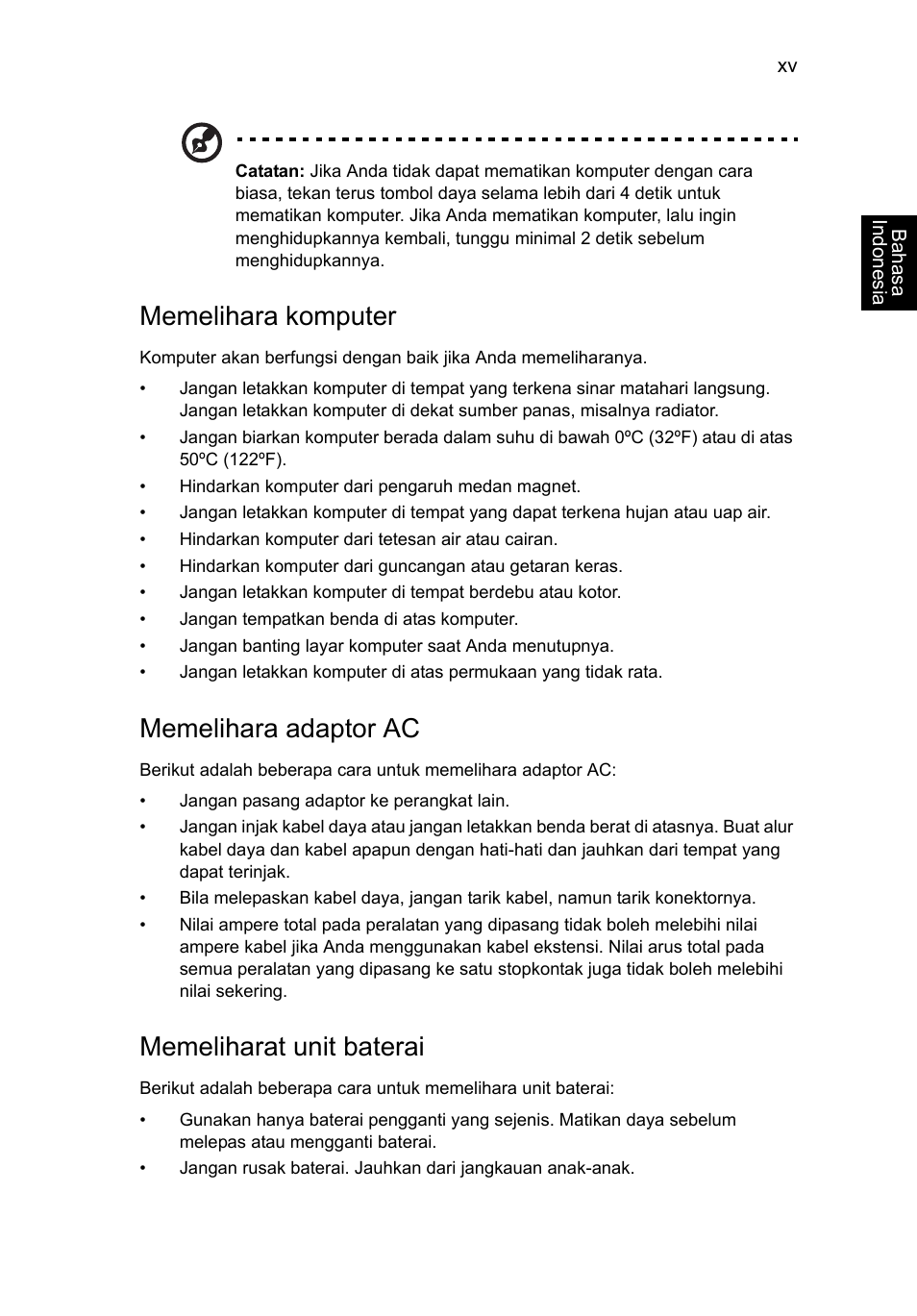 Memelihara komputer, Memelihara adaptor ac, Memeliharat unit baterai | Acer Aspire V5-131 User Manual | Page 2097 / 2228