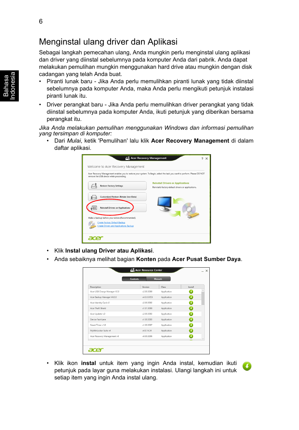 Menginstal ulang driver dan aplikasi | Acer Aspire V5-131 User Manual | Page 2108 / 2228